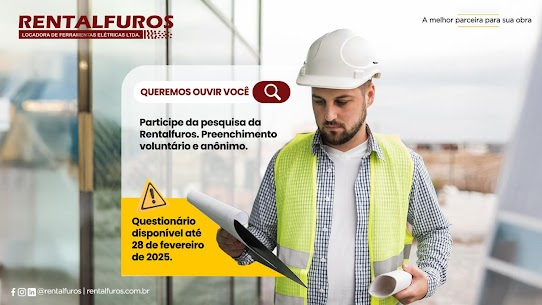 Ajude-nos a melhorar nossos serviços, respondendo à pesquisa de satisfação da Rentalfuros